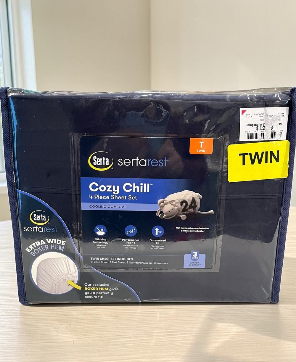 Serta Sertarest Cozy Chill Twin Sheet Set Navy Blue 4 Piece Cooling NIP